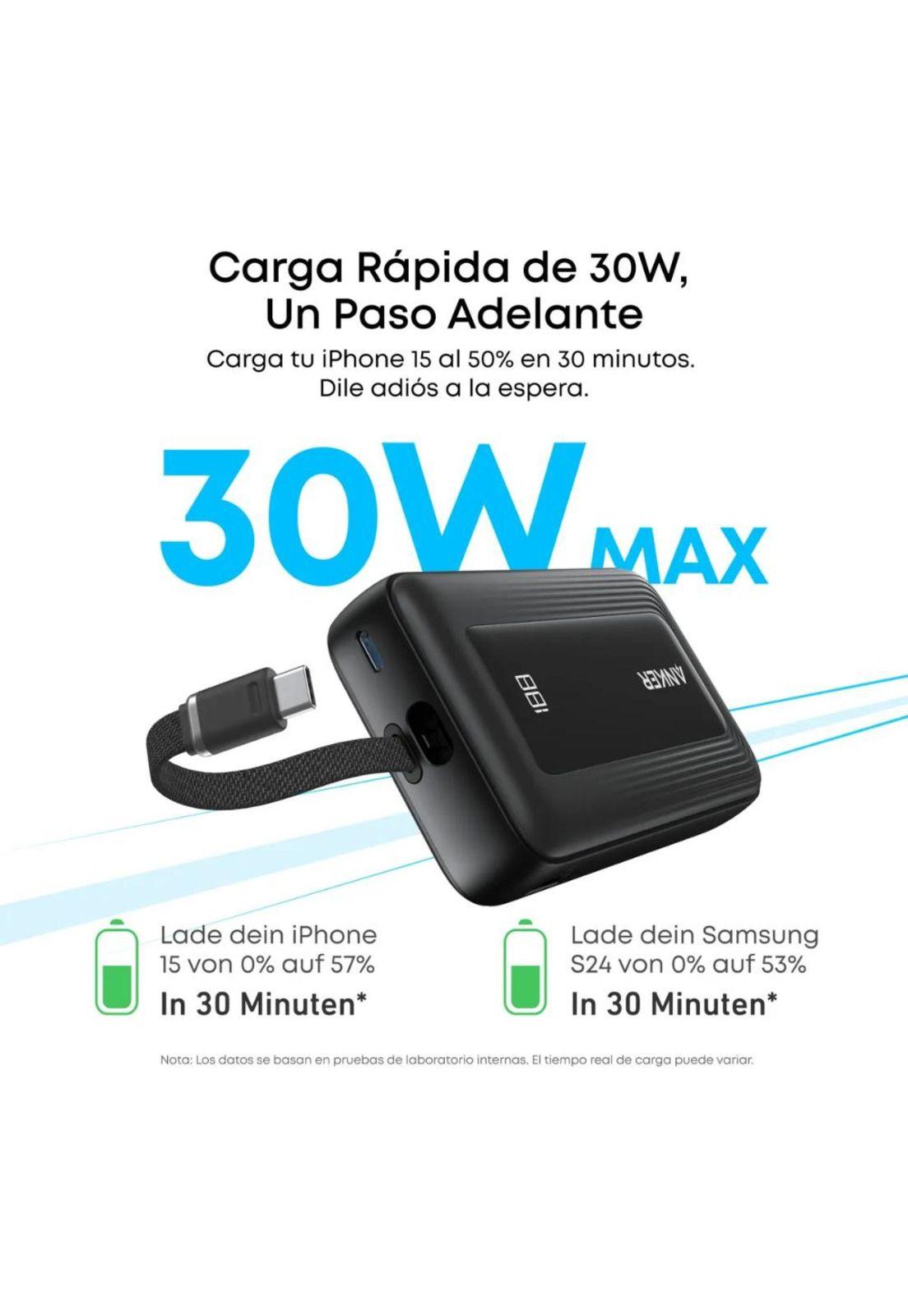 Cargador Portátil Power Bank Anker Zolo Negro 20.000mAh 30W USB-C Carga Rápida-2