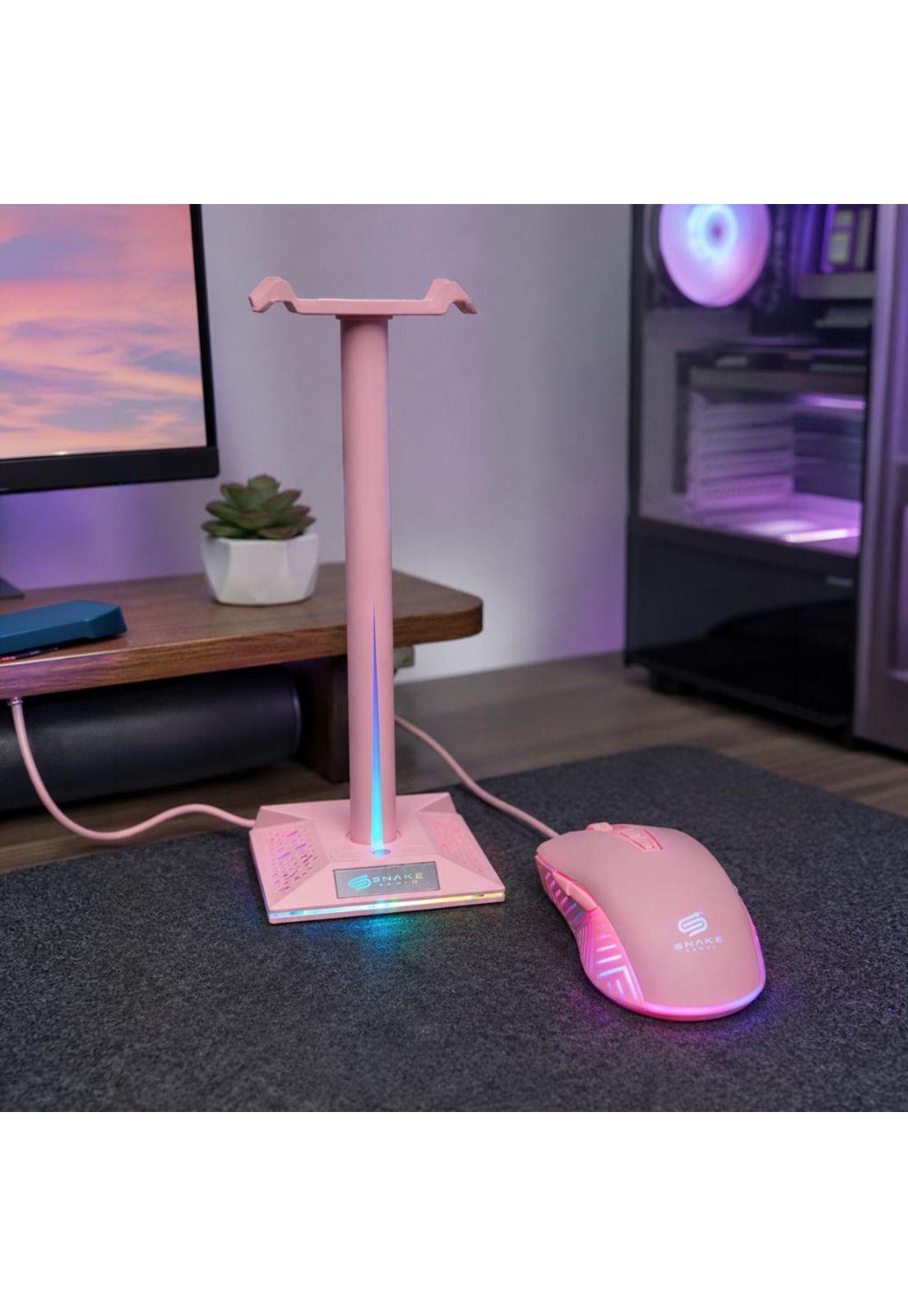 Combo Snake Gamer Soporte Audífonos RGB  Mouse 6400 DPI Rosa-5