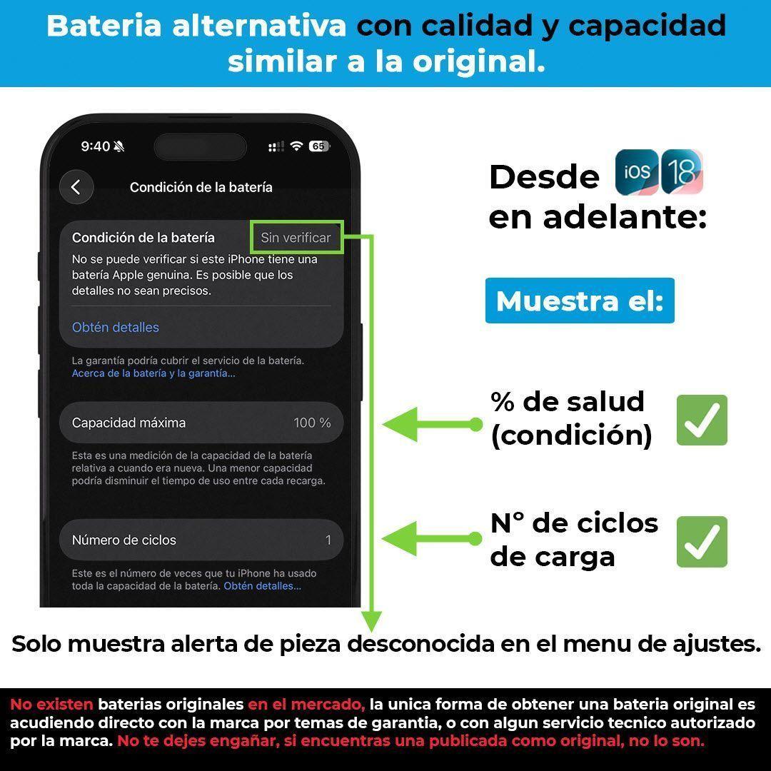 Bateria para iPhone 14 - Muestra % de condicion y ciclos-2