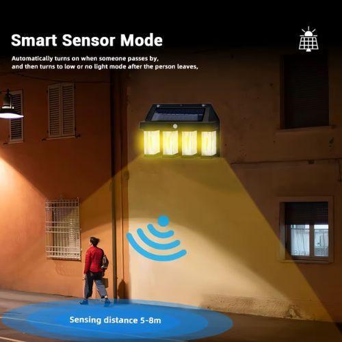 Lampara Solar De Pared 4 Focos + Sensor Movimiento Luz Cálida Exterior-5