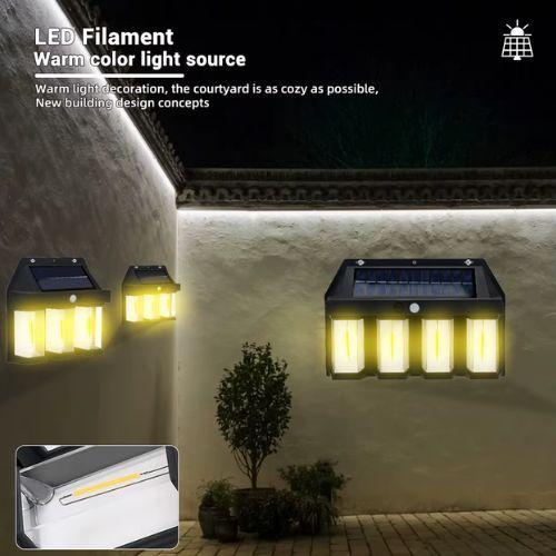 Lampara Solar De Pared 4 Focos + Sensor Movimiento Luz Cálida Exterior-4