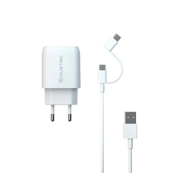 Cargador USB-C PD Carga Rápida 20W Compatible con iPhone y iPad Dusted con Cable 2en1 Blanco-0