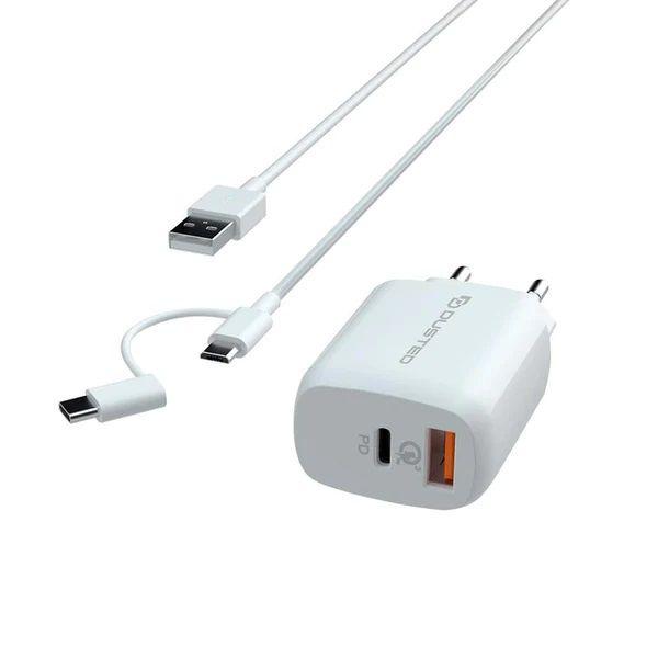Cargador USB-C PD Carga Rápida 20W Compatible con iPhone y iPad Dusted con Cable 2en1 Blanco-1