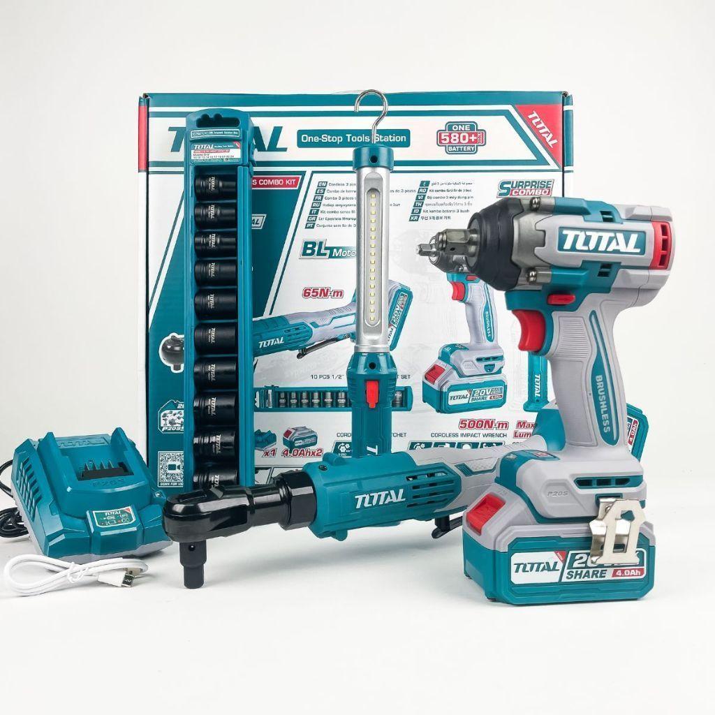 Kit Llave Impacto 500Nm + Lampara + Chicharra Inalámbrica 20V Total-0