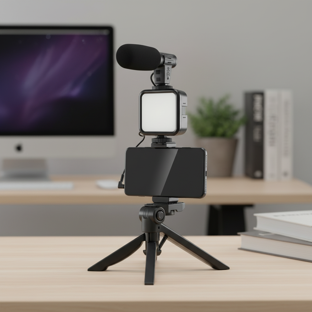 Kit De Grabación Con Micrófono Luz Led Y Soporte Tripode Color Negro-3