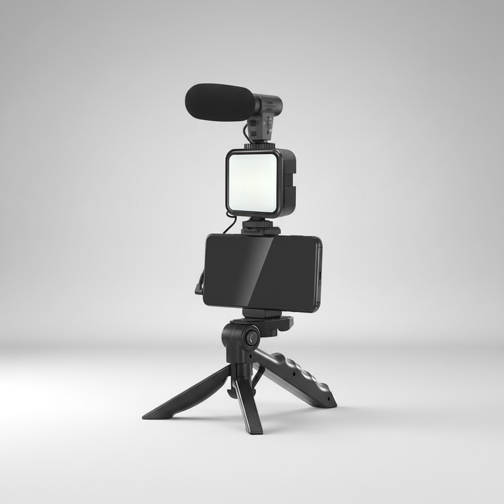 Kit De Grabación Con Micrófono Luz Led Y Soporte Tripode Color Negro-6