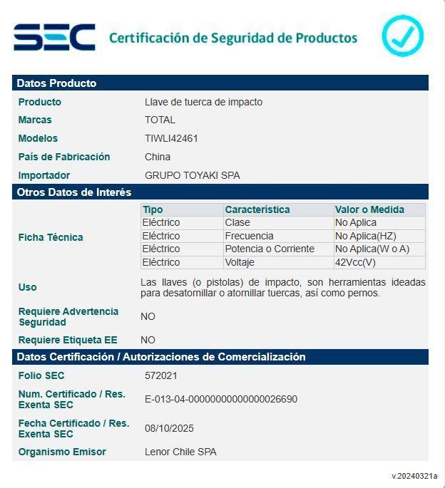 Llave De Impacto Inalámbrico 1/2" 42V 460Nm Total-2