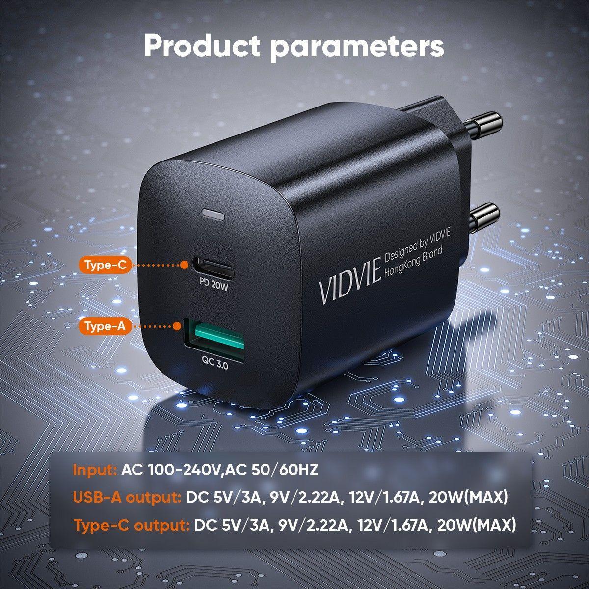 Cargador Carga Rapida 20w Usb Tipo C Para Android Vidvie PLE248-5