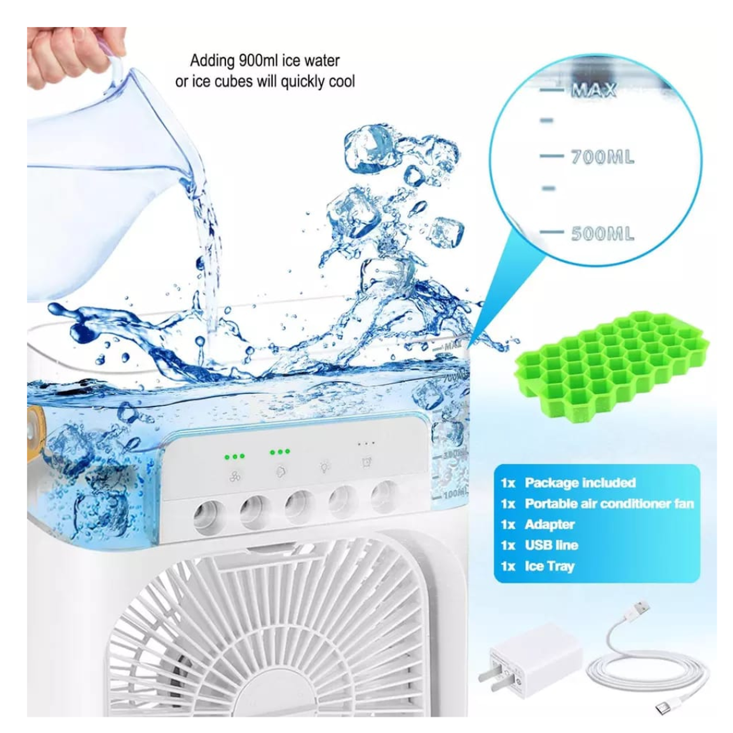 VENTILADOR DE MESA RECARGABLE CON LUCES LED-1