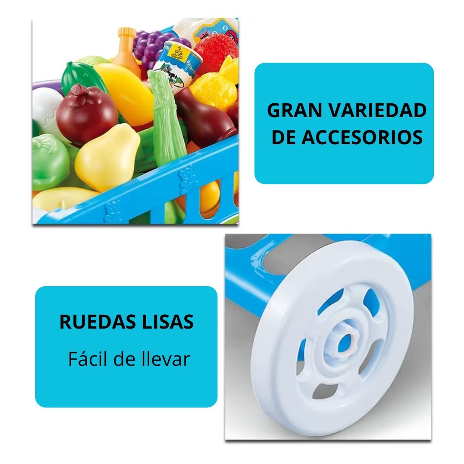 Carro Supermercado Juguete Carrito Compra Celeste Accesorios-4