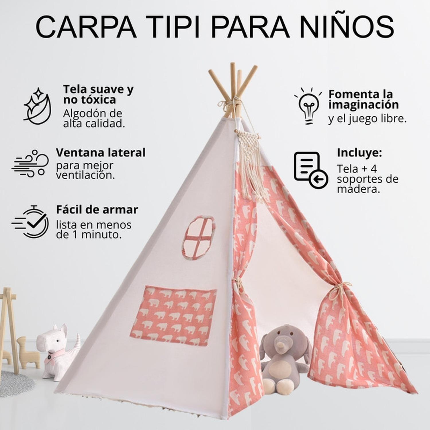 Carpa Tipi Niños Infantil 160 Cm Oso Rosados Decoración-3
