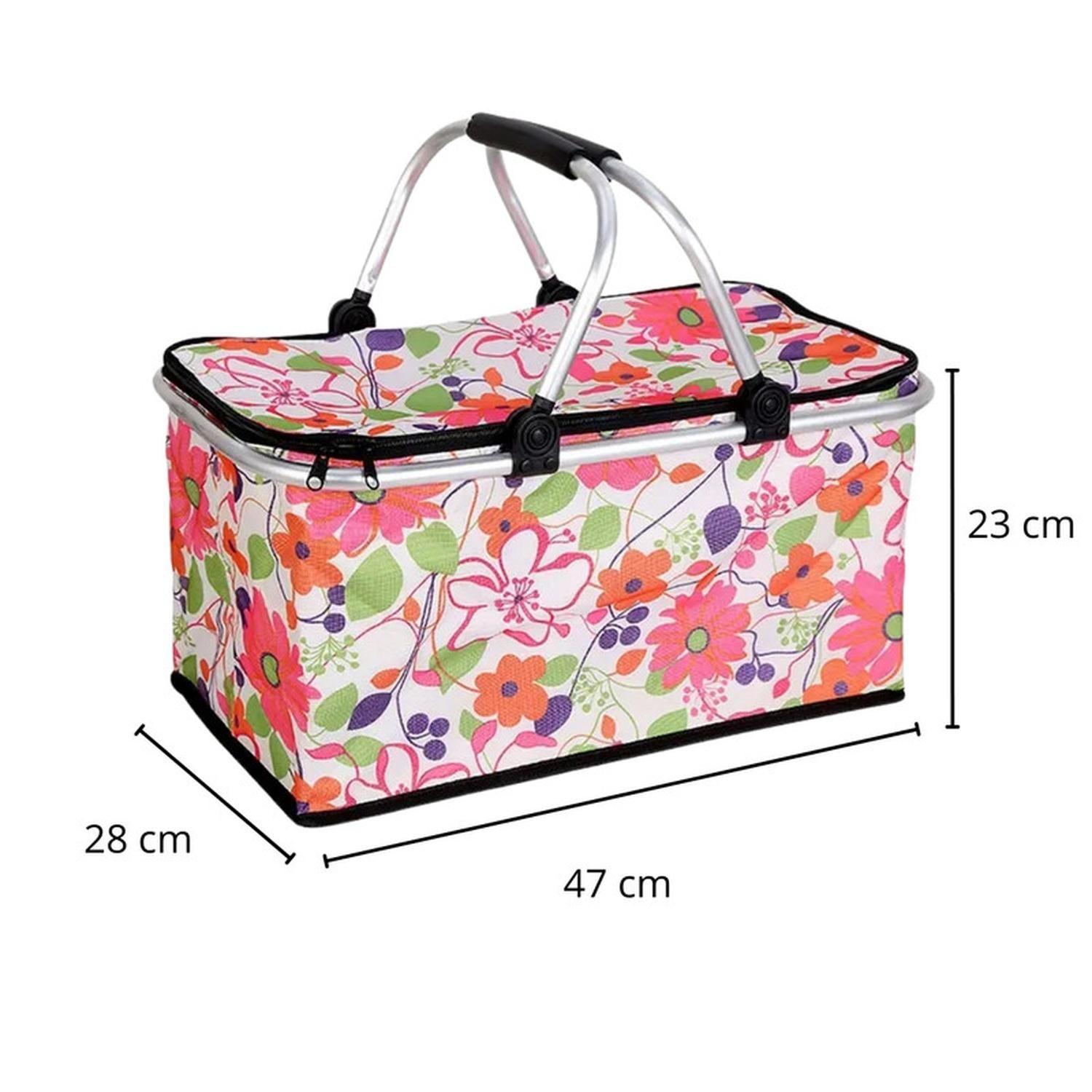 Bolso Termico Plegable Flores Rosa Cooler Canasta Picnic-3