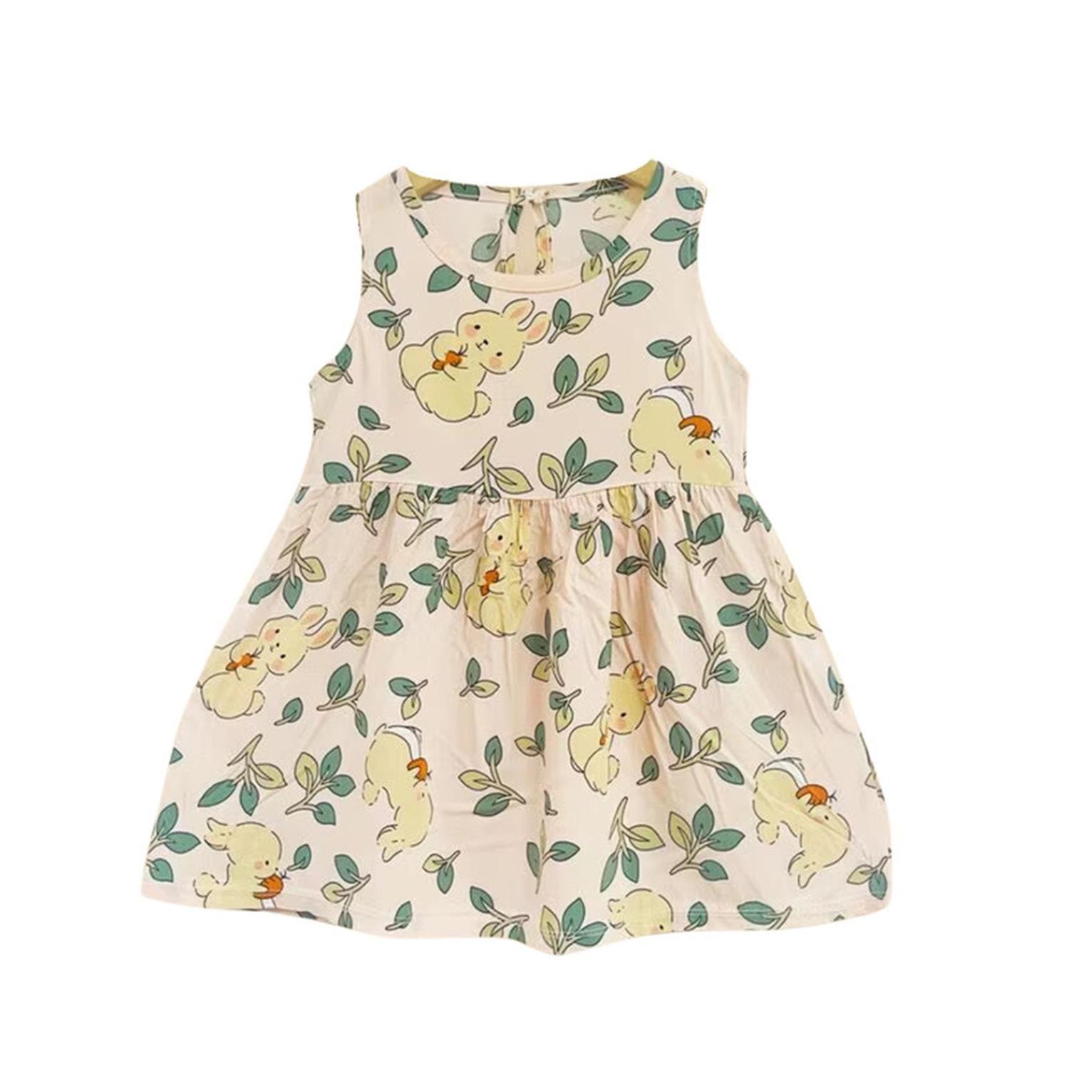 Vestido Niña Sin Mangas Algodon Verano Estampado Ramitas-0