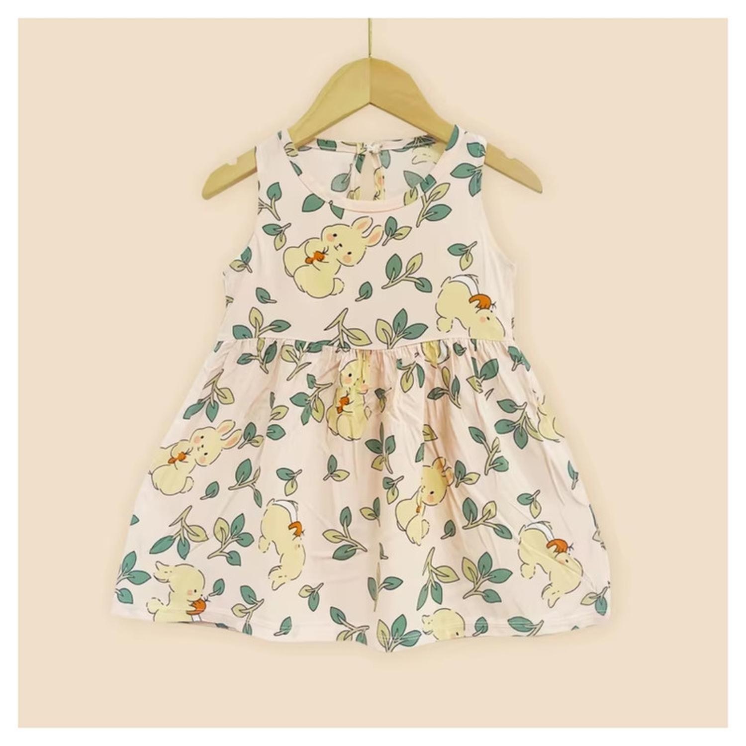 Vestido Niña Sin Mangas Algodon Verano Estampado Ramitas-1