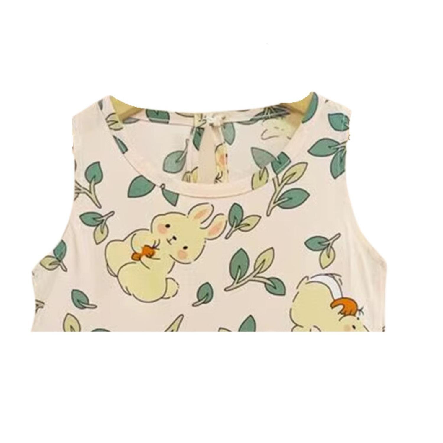 Vestido Niña Sin Mangas Algodon Verano Estampado Ramitas-2