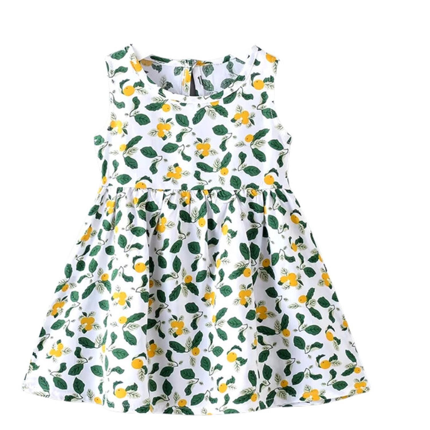 Vestido Niña Sin Mangas Algodon Verano Estampado Ramitas-3