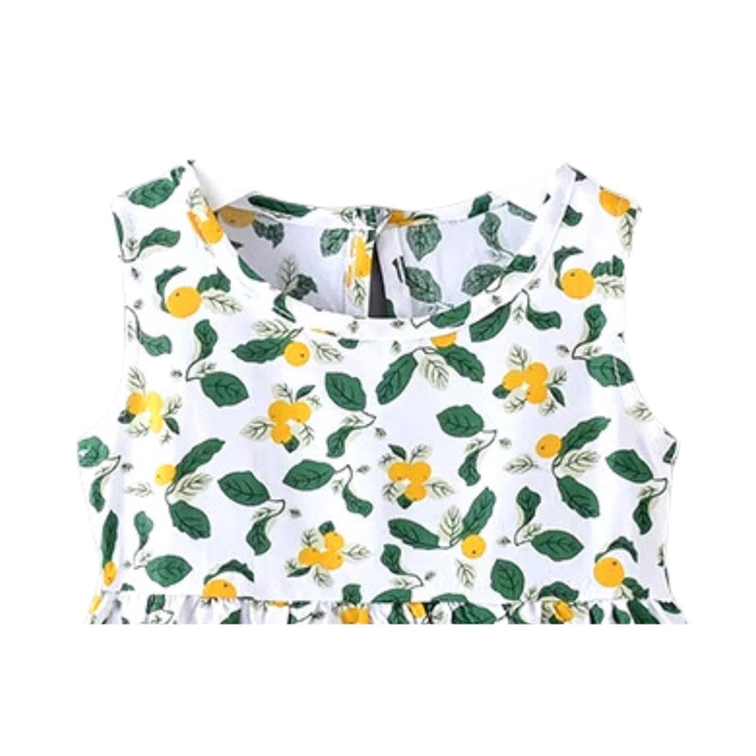 Vestido Niña Sin Mangas Algodon Verano Estampado Ramitas-4