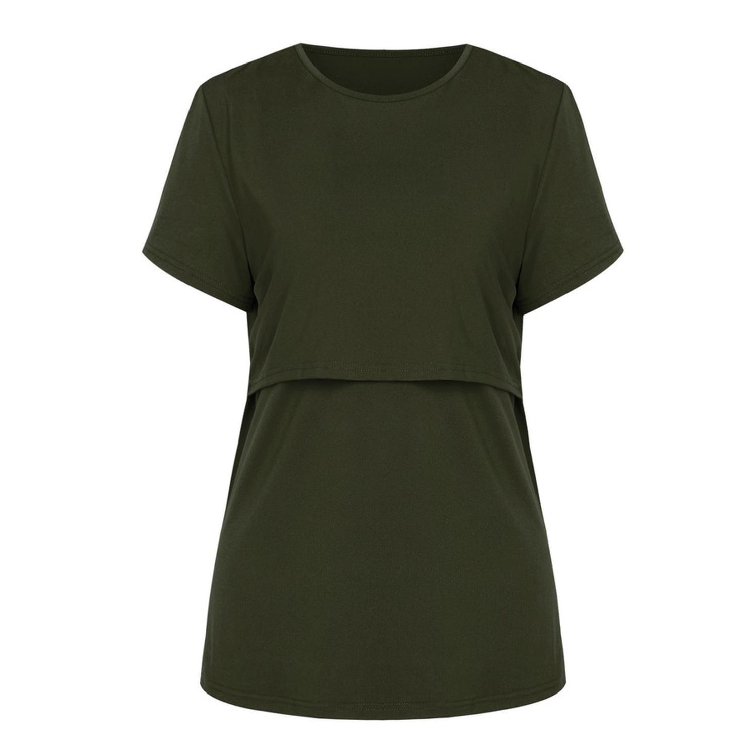 Polera Lactancia Maternidad Lina Manga Corta Verde Musgo-2
