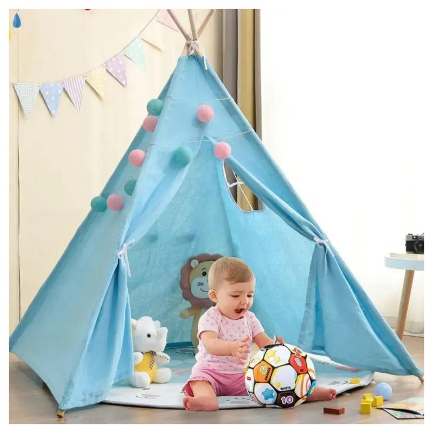 Carpa Tipi Niños Infantil 160 Cm Celeste Juguete Decoración-2