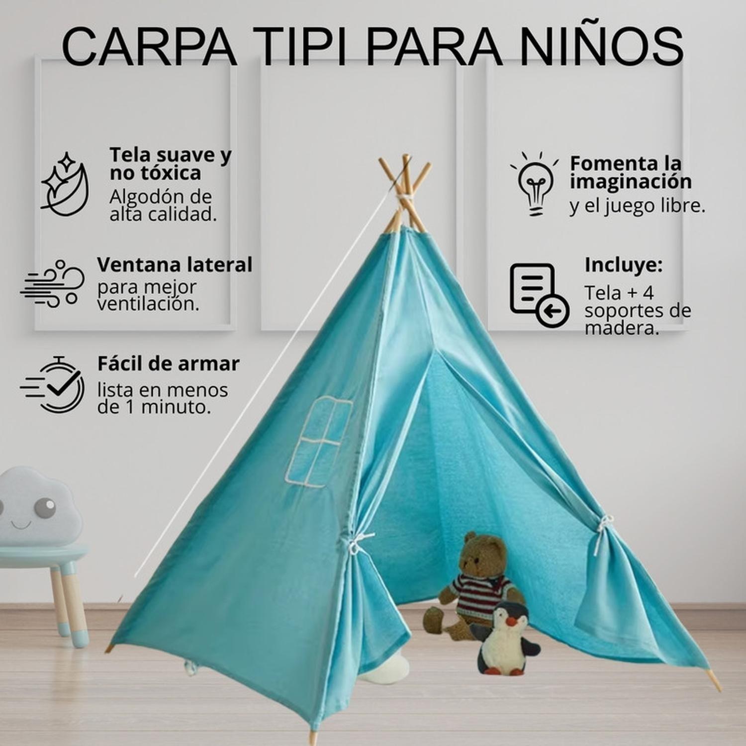 Carpa Tipi Niños Infantil 160 Cm Celeste Juguete Decoración-3