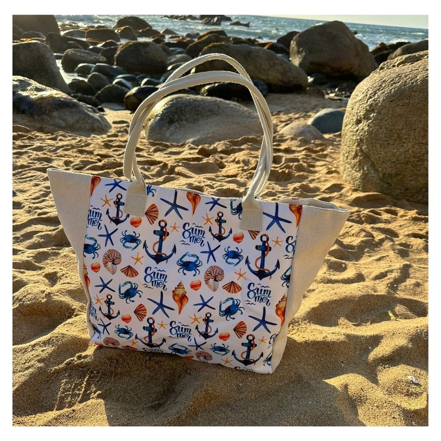 Bolso Playa Lona Algodon Anclas Con Cierre Fuelle Grande-2