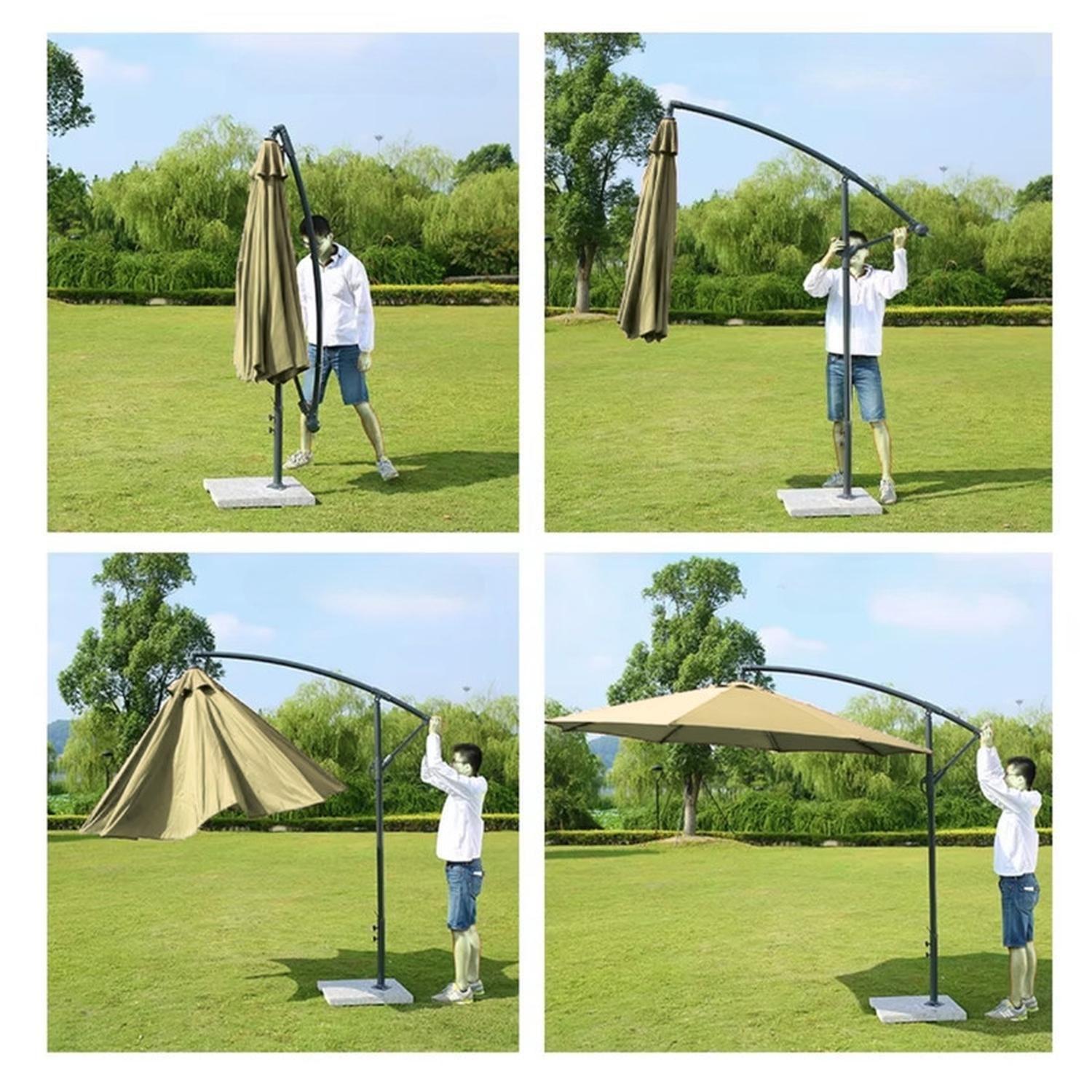 Quitasol Parasol Sombrilla Terraza 3 Metros Grande Lona Beige-5