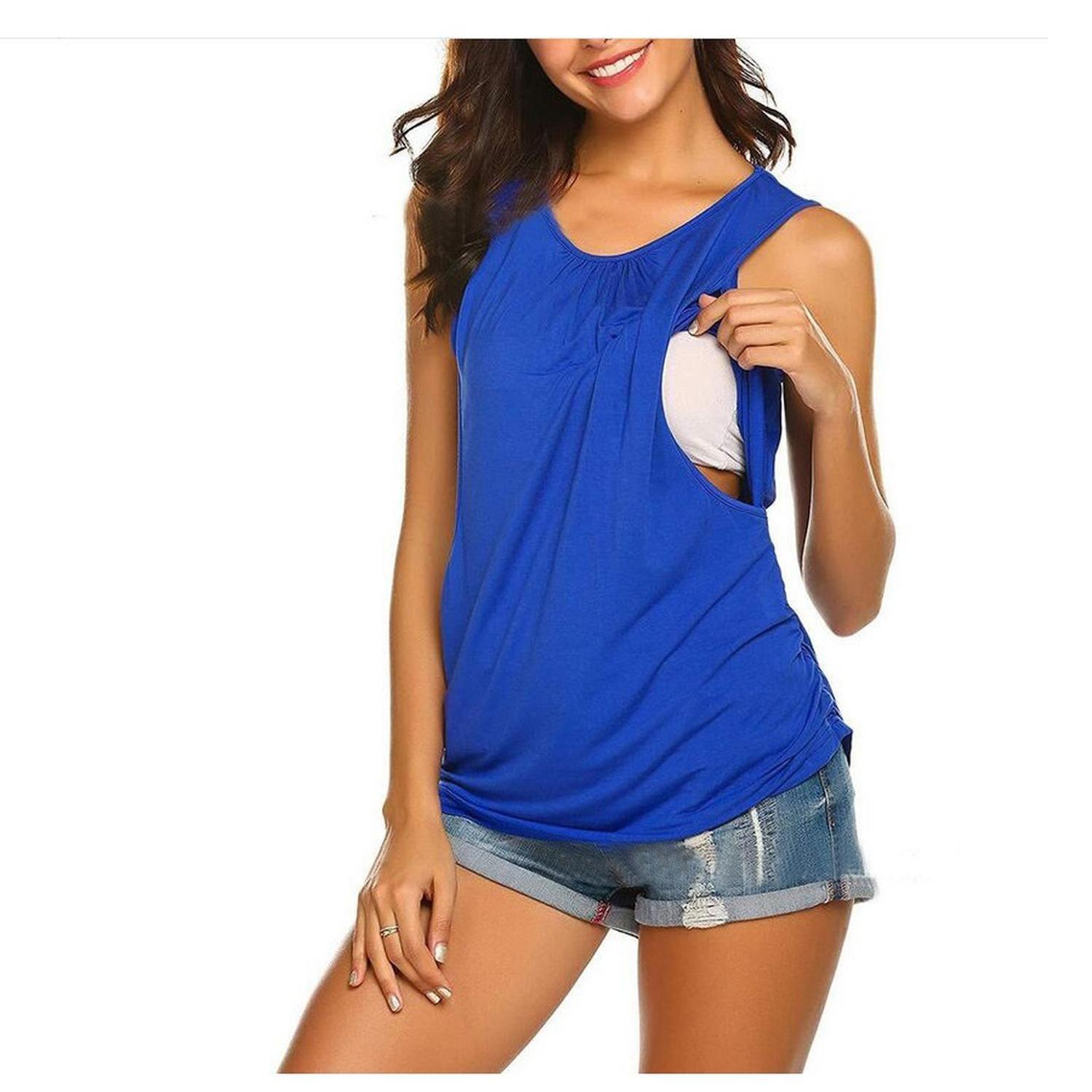 Polera Lactancia Maternidad Vera Sin Manga Azul-0