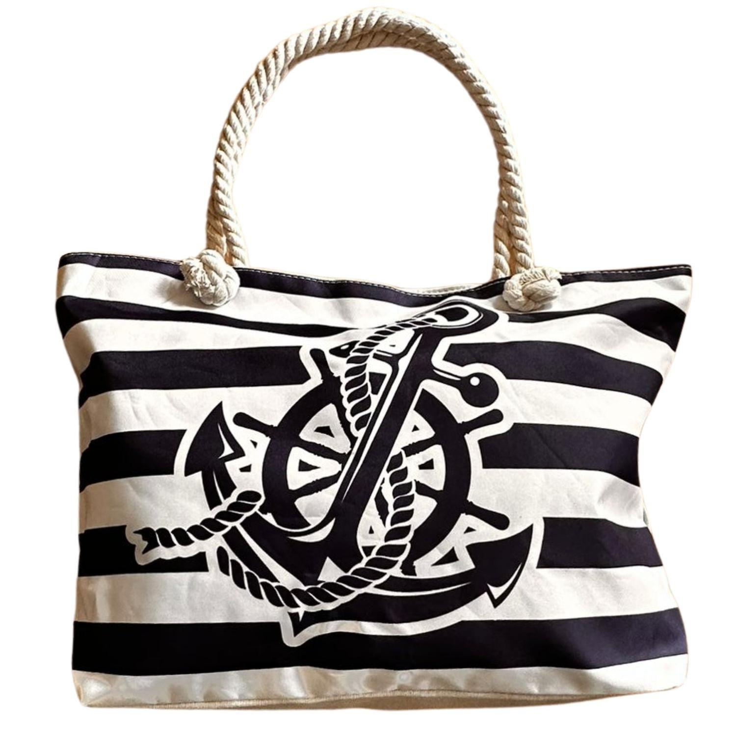 Bolso Playa Lona Algodon Con Cierre Timon Azul-0