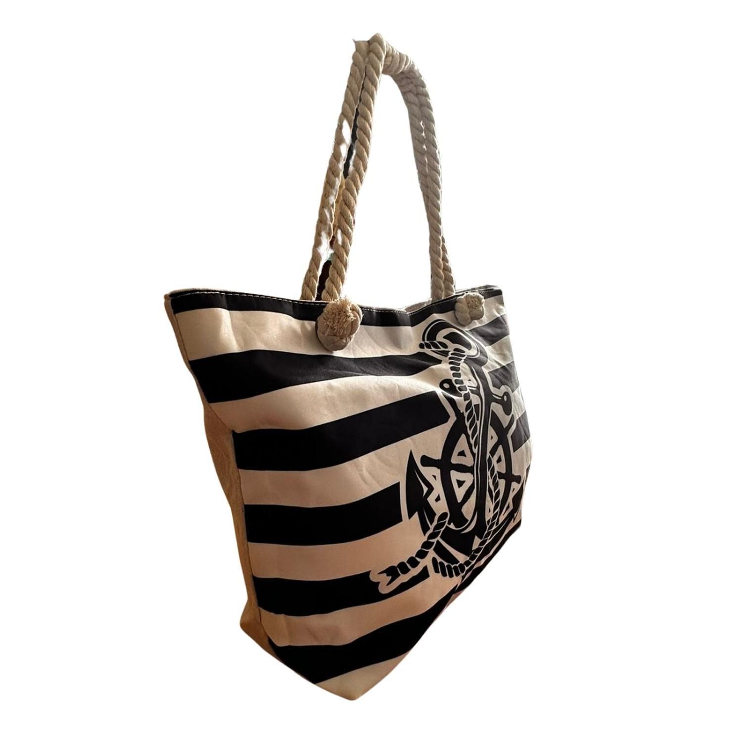 Bolso Playa Lona Algodon Con Cierre Timon Azul-1