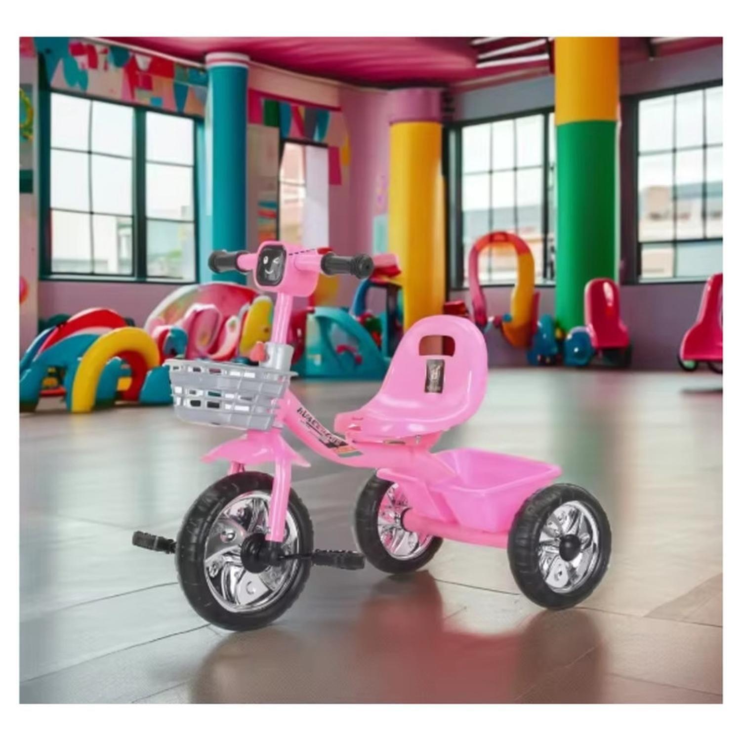 Triciclo Infantil Bici Musical Con Canasto y Respaldo Rosado-2