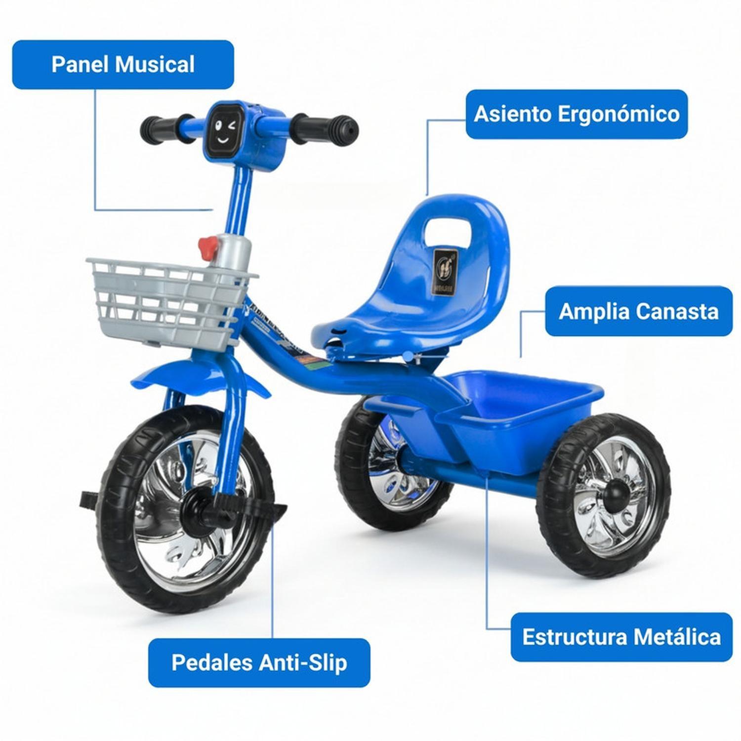 Triciclo Infantil Bici Musical Con Canasto y Respaldo Rosado-5