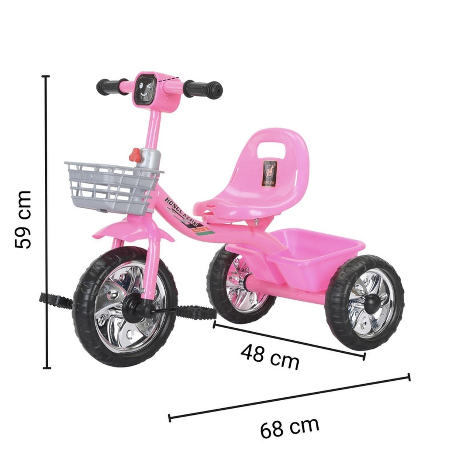 Triciclo Infantil Bici Musical Con Canasto y Respaldo Rosado-6