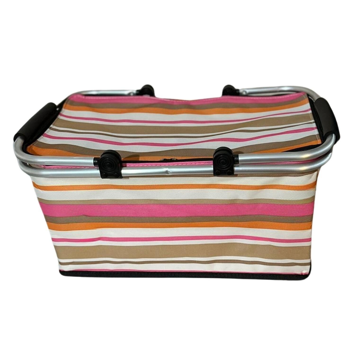 Bolso Termico Plegable Lineas Naranjas Cooler Canasta Picnic-2