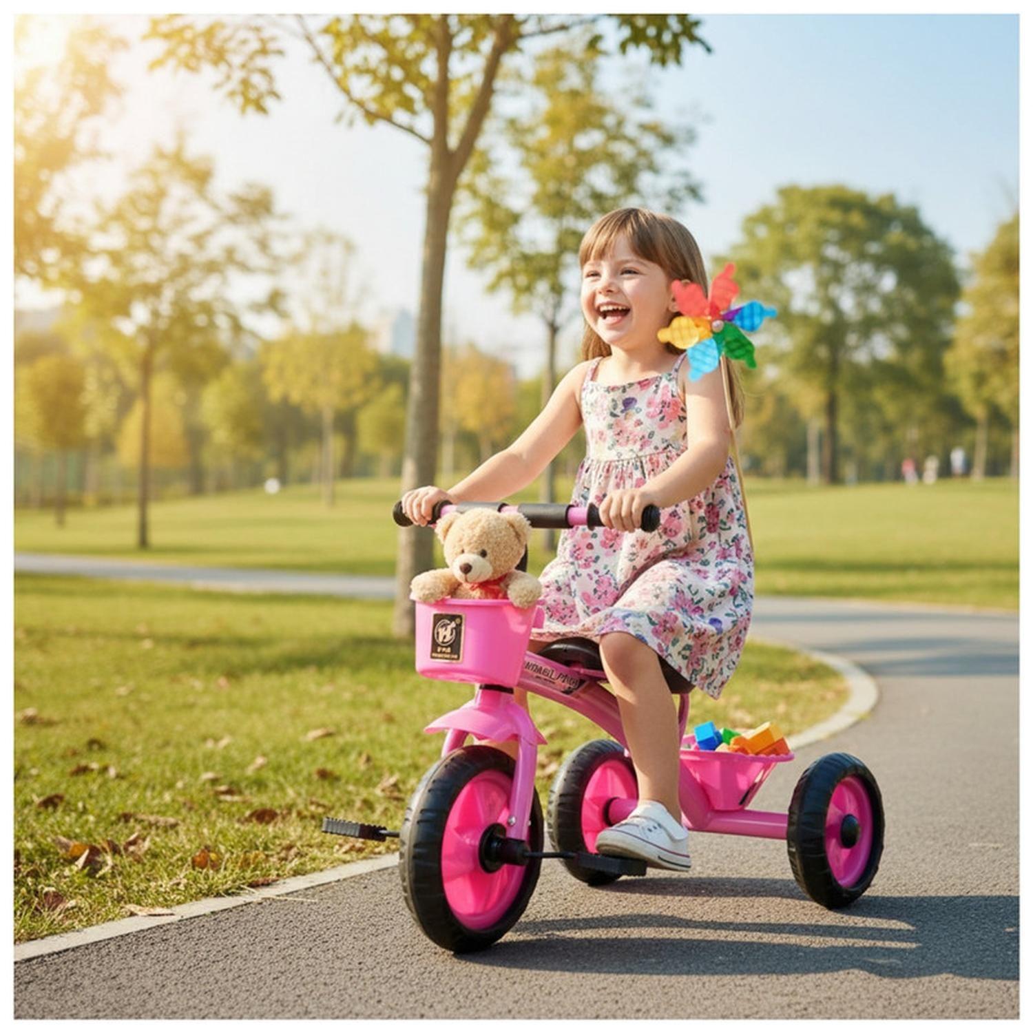 Triciclo Infantil Bici Con Canastos y Cintas Rosado-2