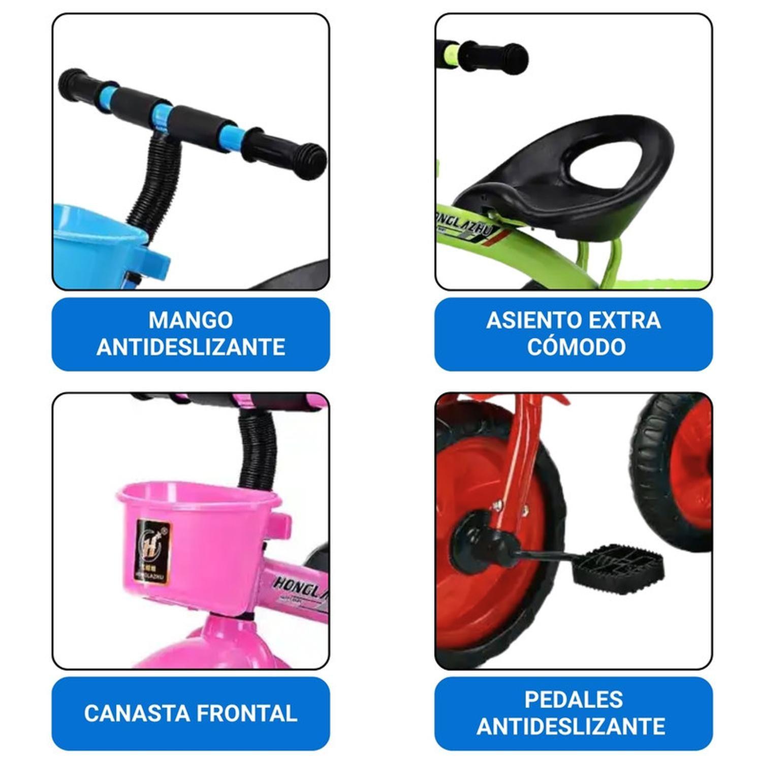 Triciclo Infantil Bici Con Canastos y Cintas Rosado-4