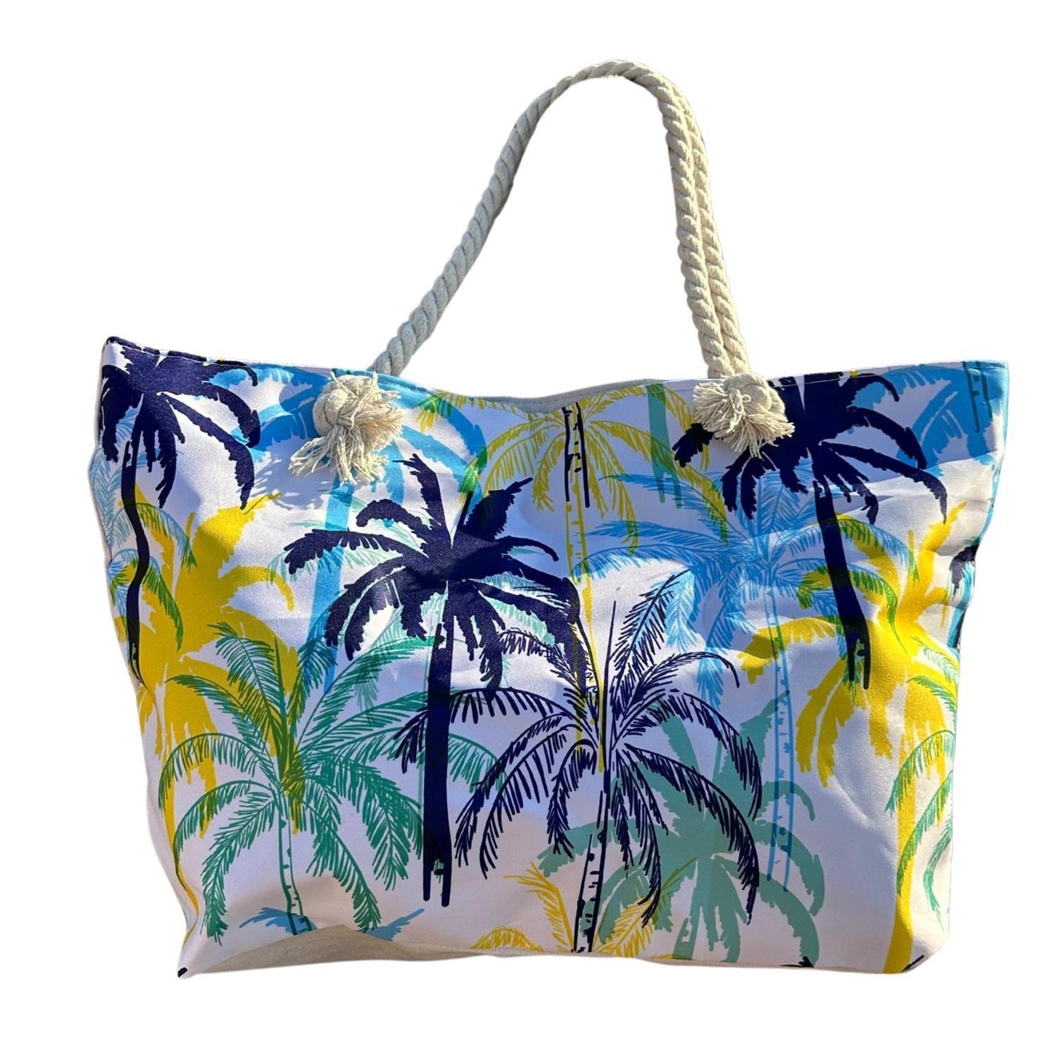Bolso Playa Lona Algodón Palmeras Colores Cierre Y Bolsillo-0