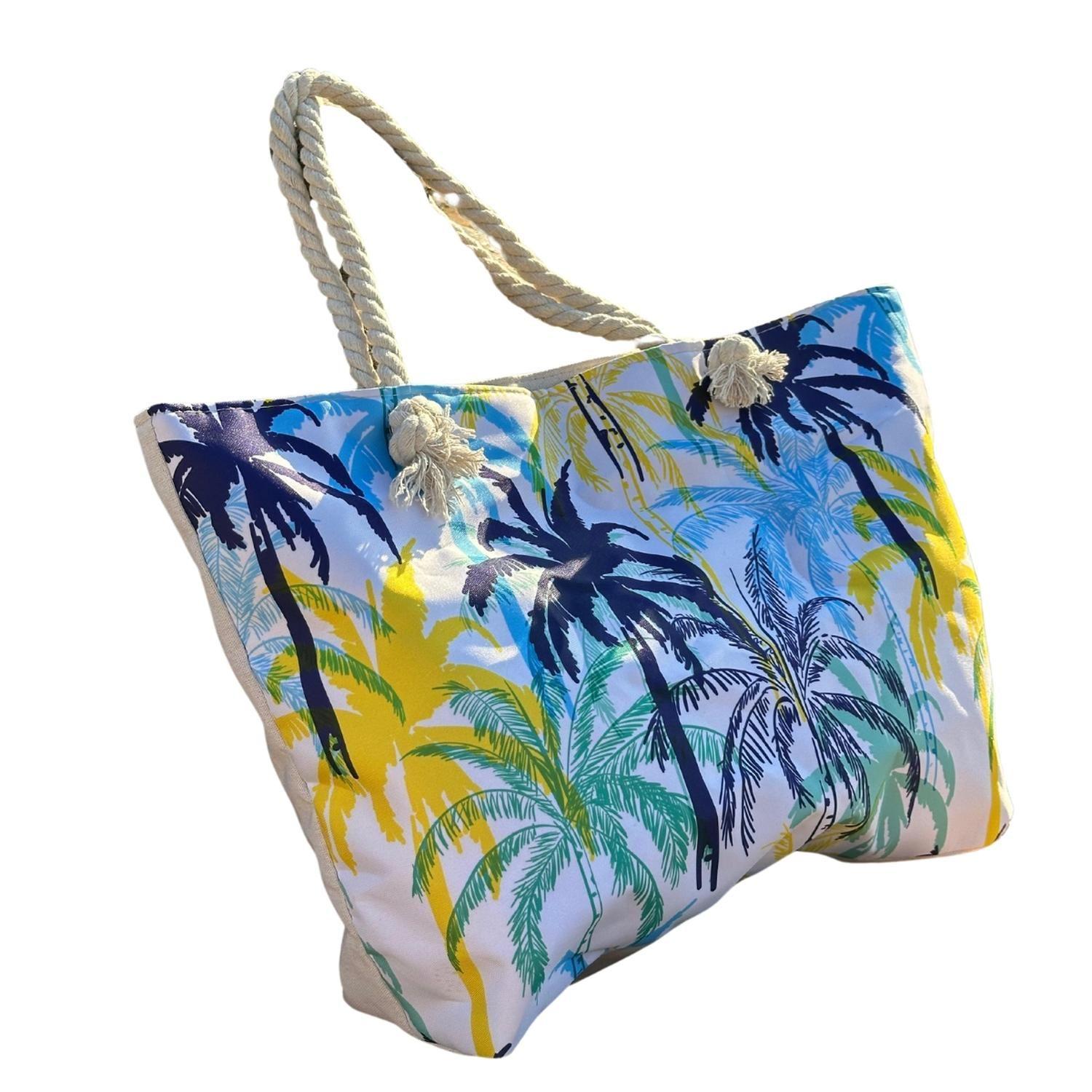 Bolso Playa Lona Algodón Palmeras Colores Cierre Y Bolsillo-1