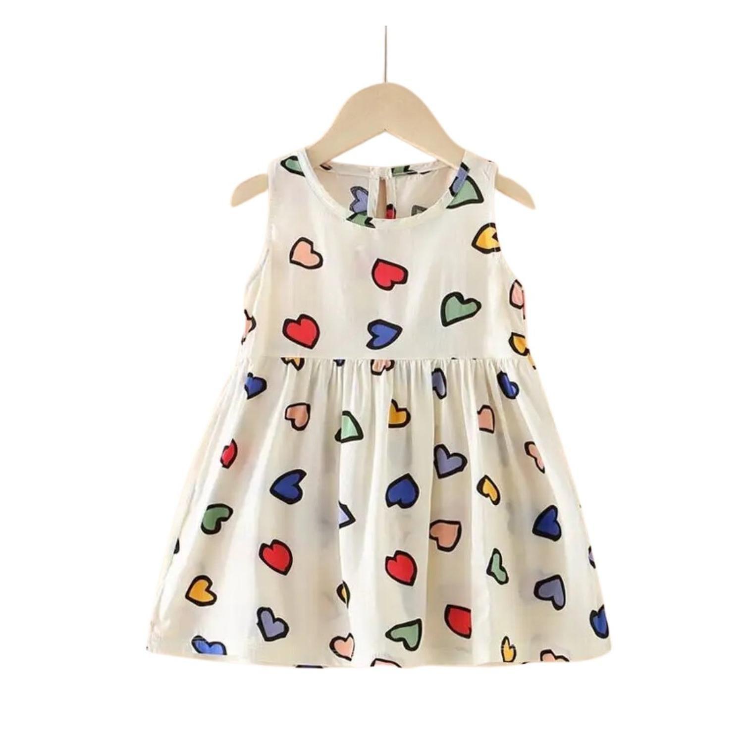 Vestido Niña Sin Mangas Algodon Verano Estampado Corazon-0