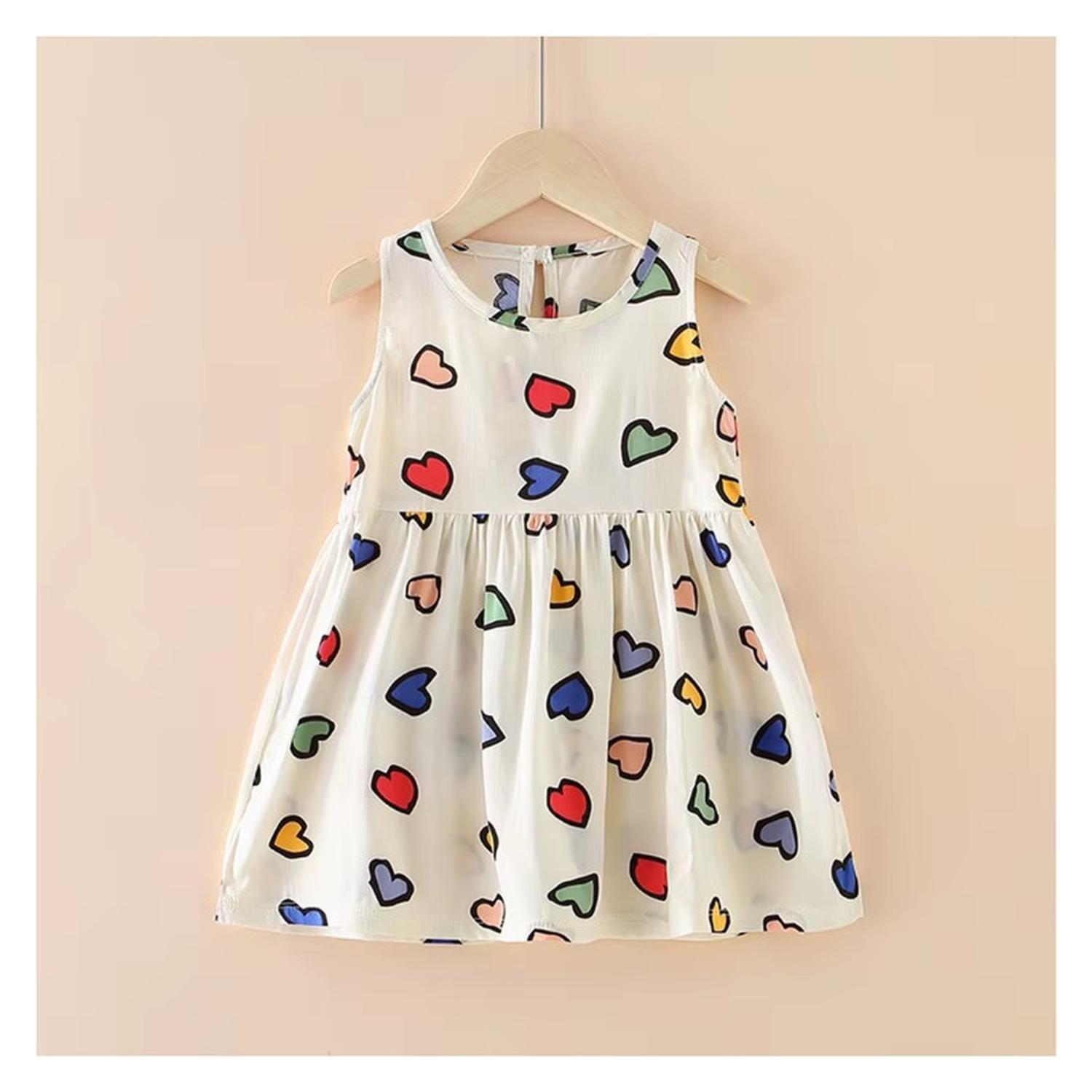 Vestido Niña Sin Mangas Algodon Verano Estampado Corazon-1