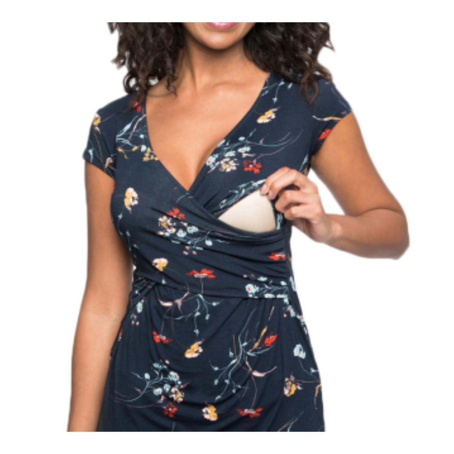 Polera Lactancia Maternidad Manga Corta Dani Floreada Azul-0