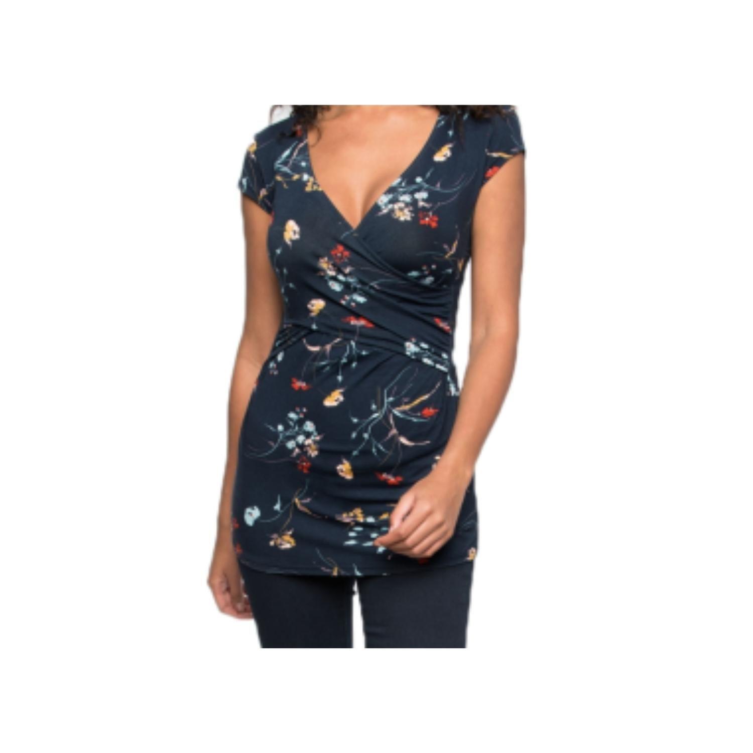 Polera Lactancia Maternidad Manga Corta Dani Floreada Azul-2