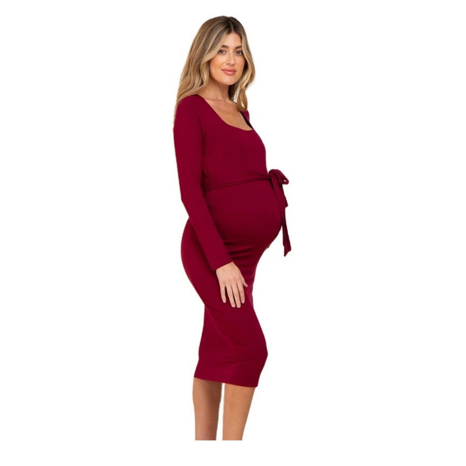 Vestido Maternidad Manga Larga Con Lazo Rojo Embarazada-2