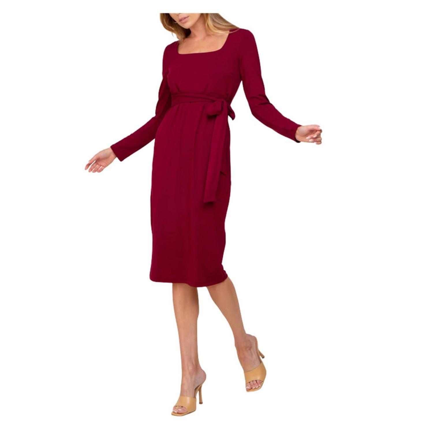 Vestido Maternidad Manga Larga Con Lazo Rojo Embarazada-4