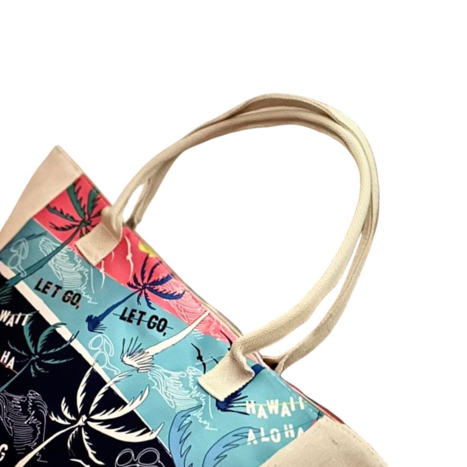 Bolso Playa Lona Algodon Franjas Con Cierre Fuelle Grande-3