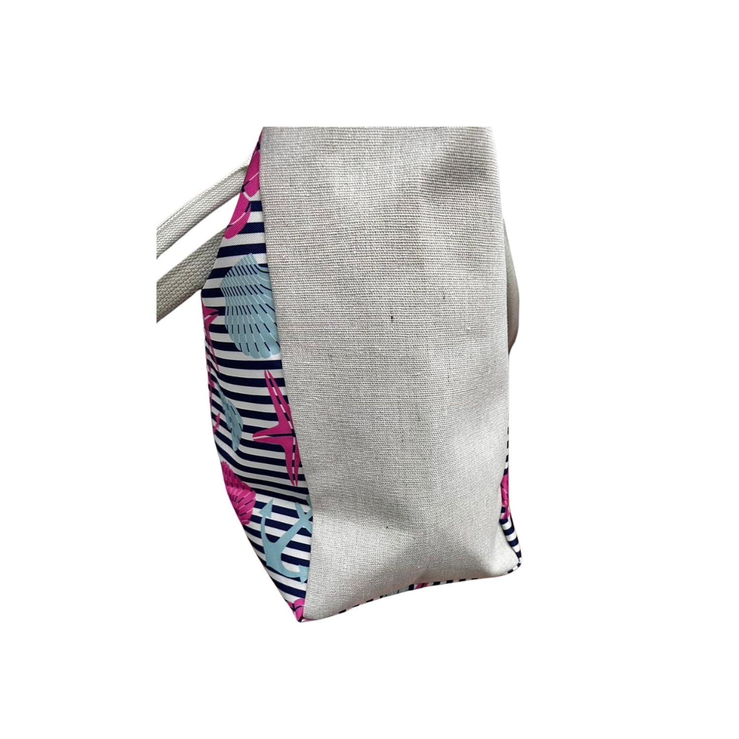 Bolso Playa Lona Algodon Franjas Con Cierre Fuelle Grande-5