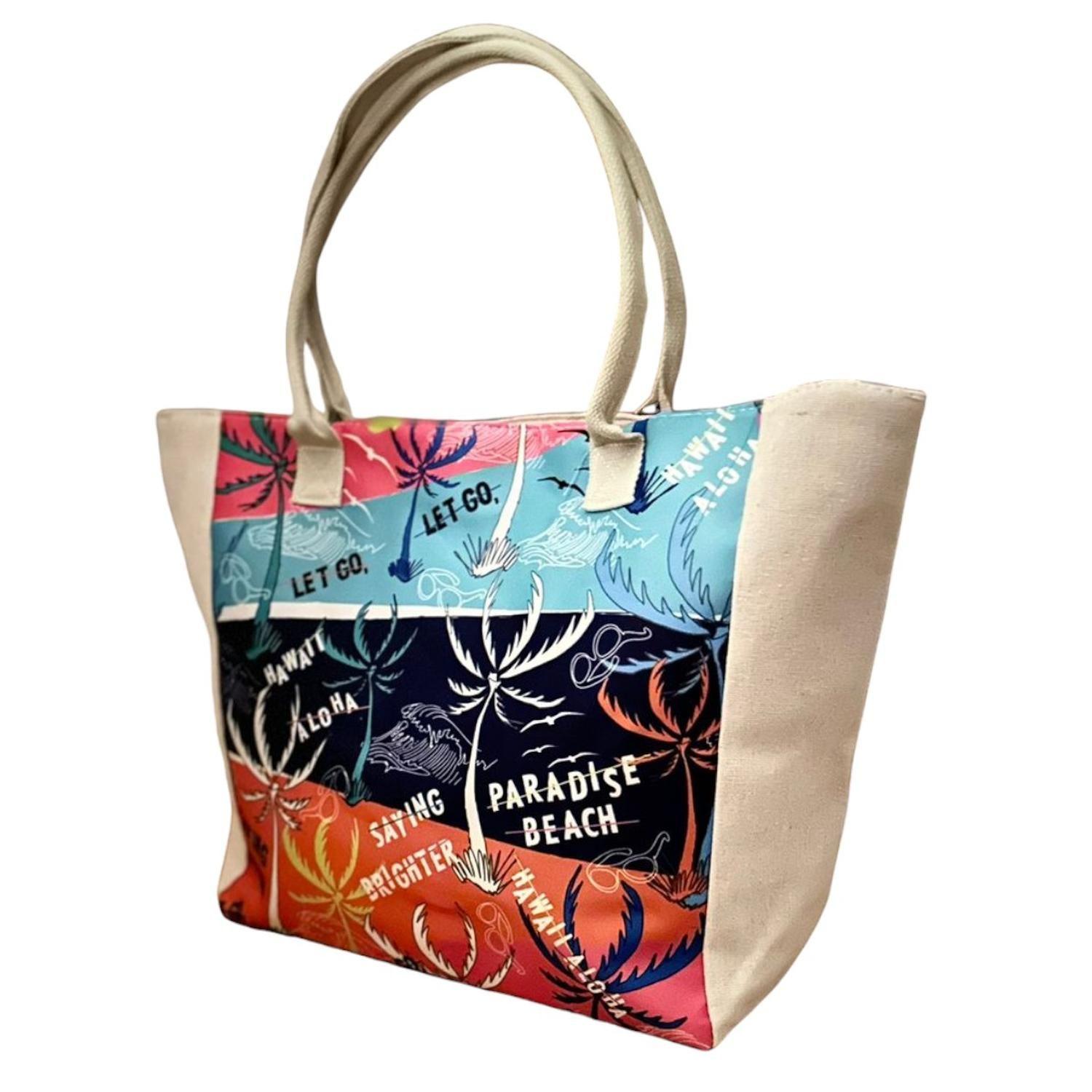 Bolso Playa Lona Algodon Franjas Con Cierre Fuelle Grande-6