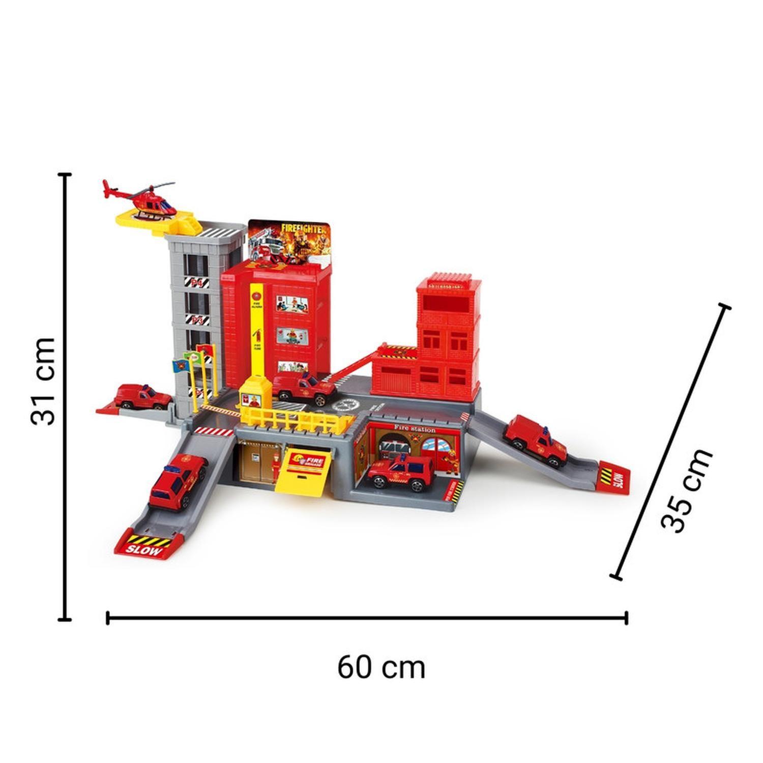 Juego Pista de Autos Estacionamiento Bomberos con Vehículos-2
