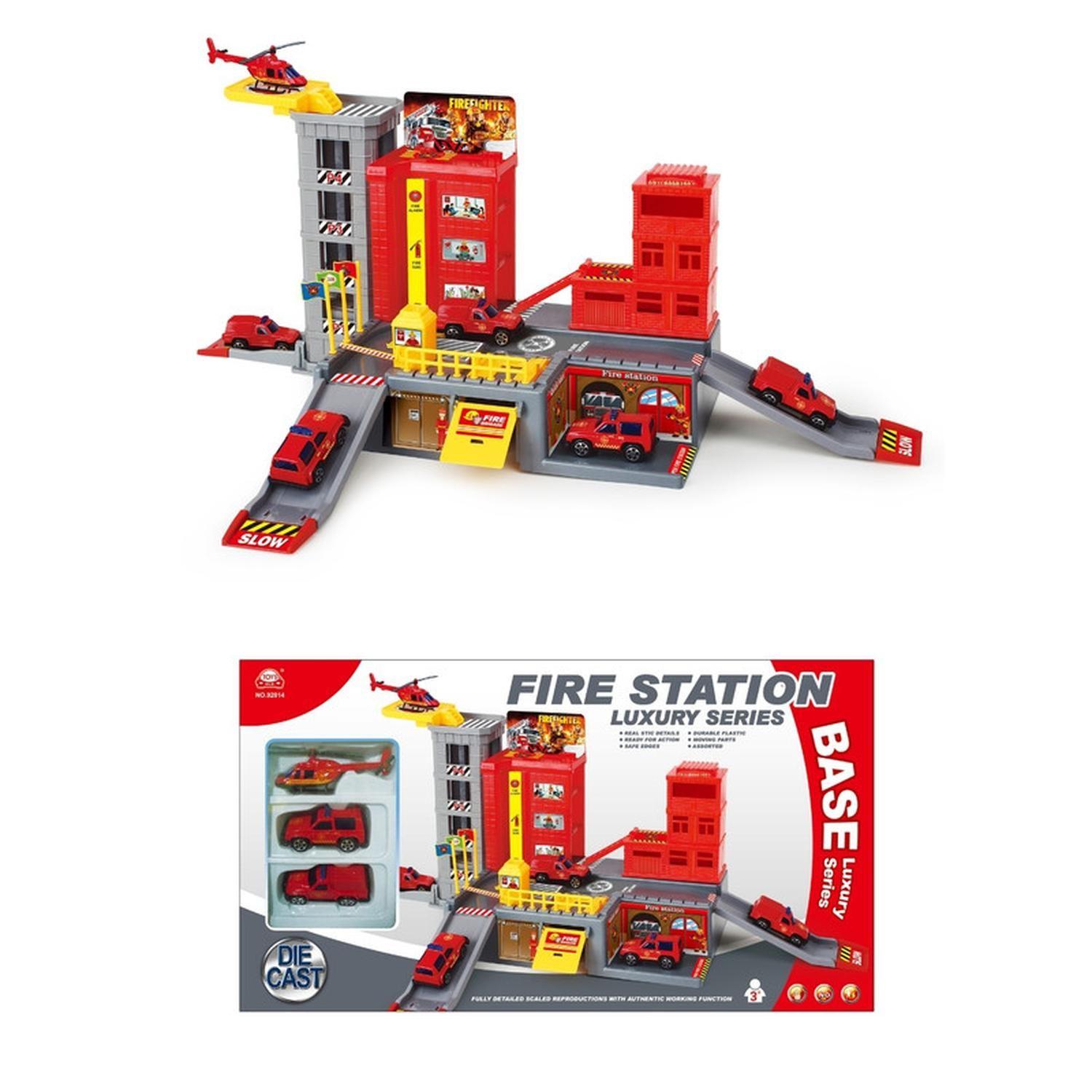 Juego Pista de Autos Estacionamiento Bomberos con Vehículos-3