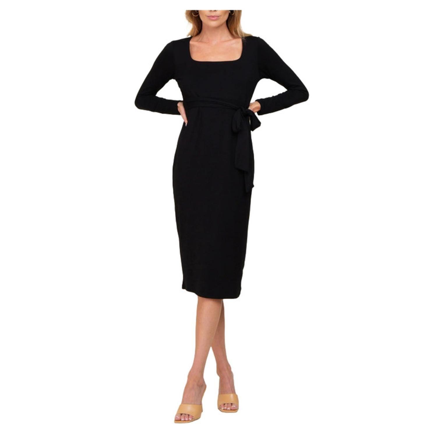 Vestido Maternidad Manga Larga Con Lazo Negro Embarazada-5