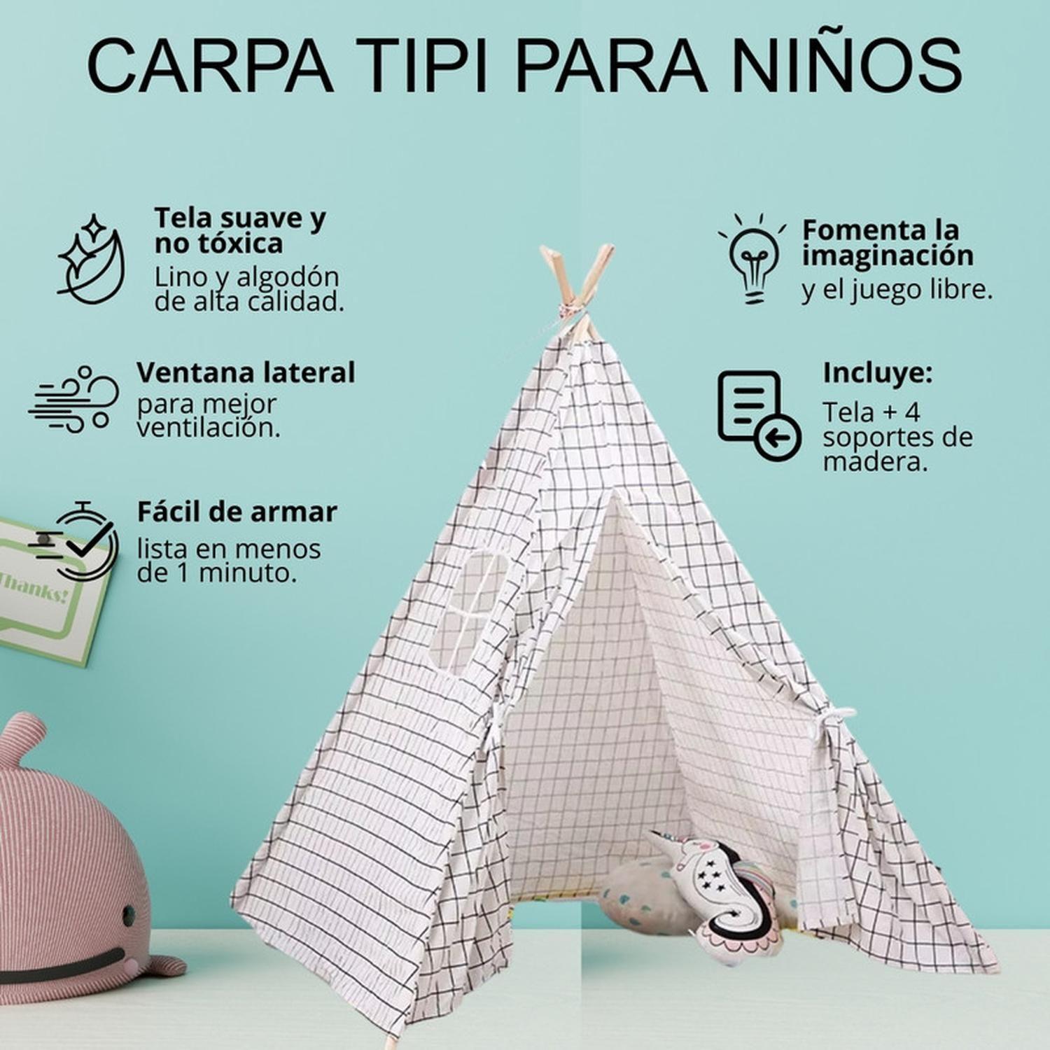 Carpa Tipi Niños Infantil 160 Cm Cuadros Juguete Decoracion-3